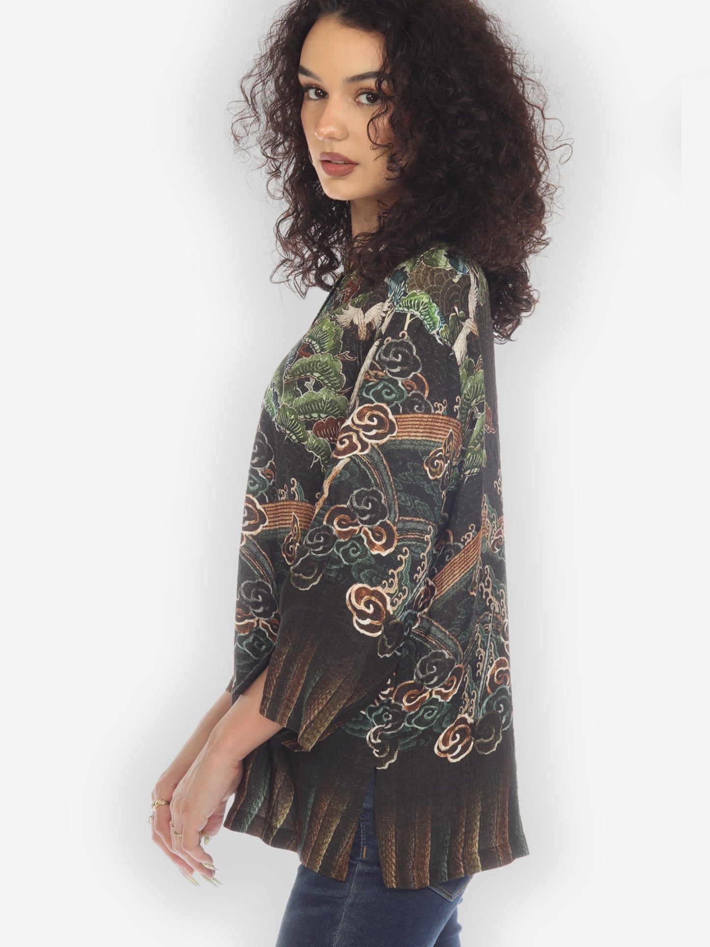 Jackets Geometric Waves Border Silk Blouse