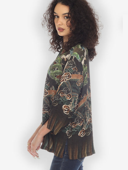 Jackets Geometric Waves Border Silk Blouse