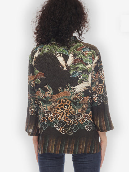 Jackets Geometric Waves Border Silk Blouse