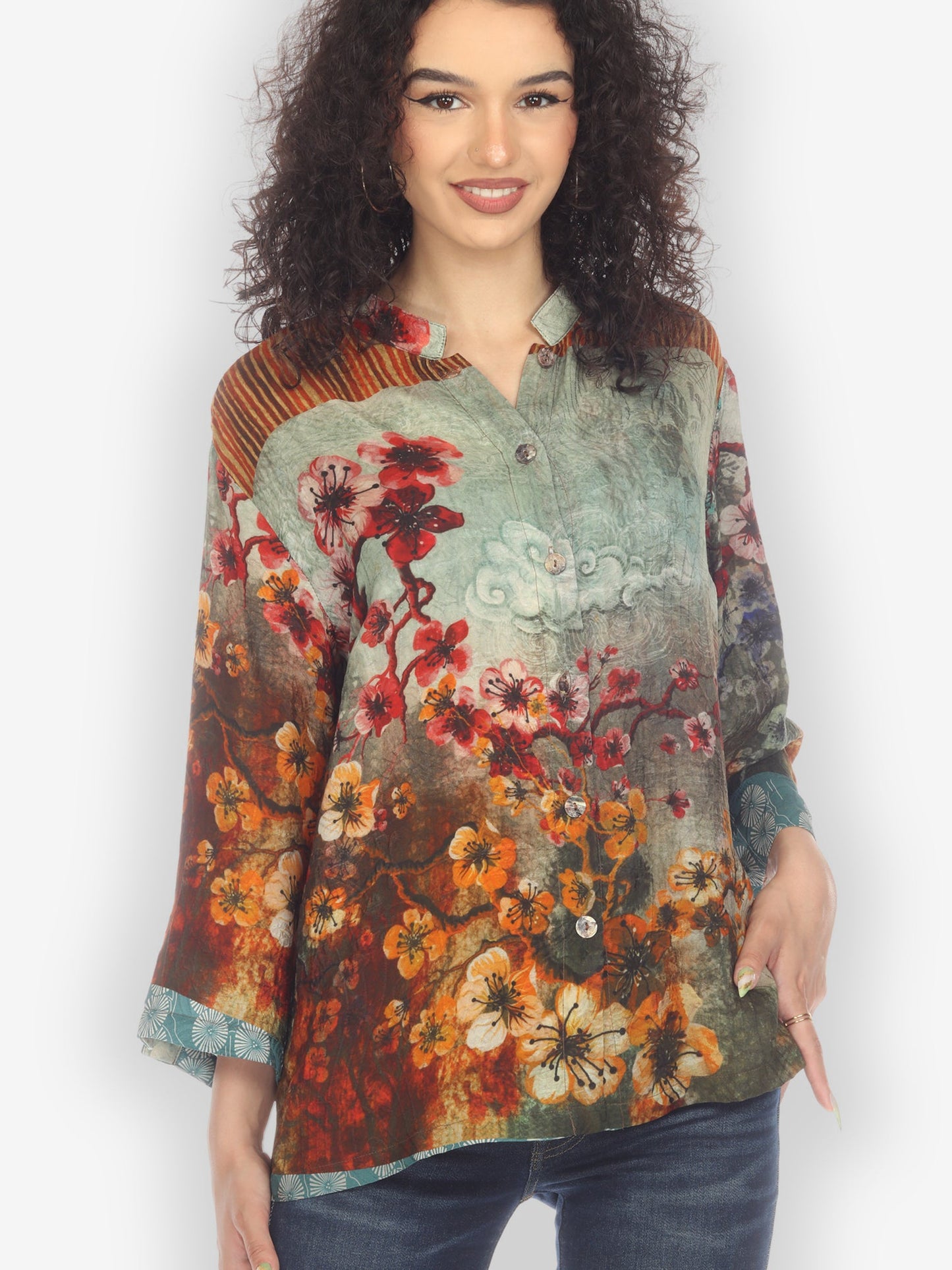 Jackets Joy Blossom Border Silk Blouse