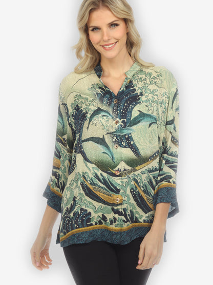 Jackets Japanese Wave Silk Blouse