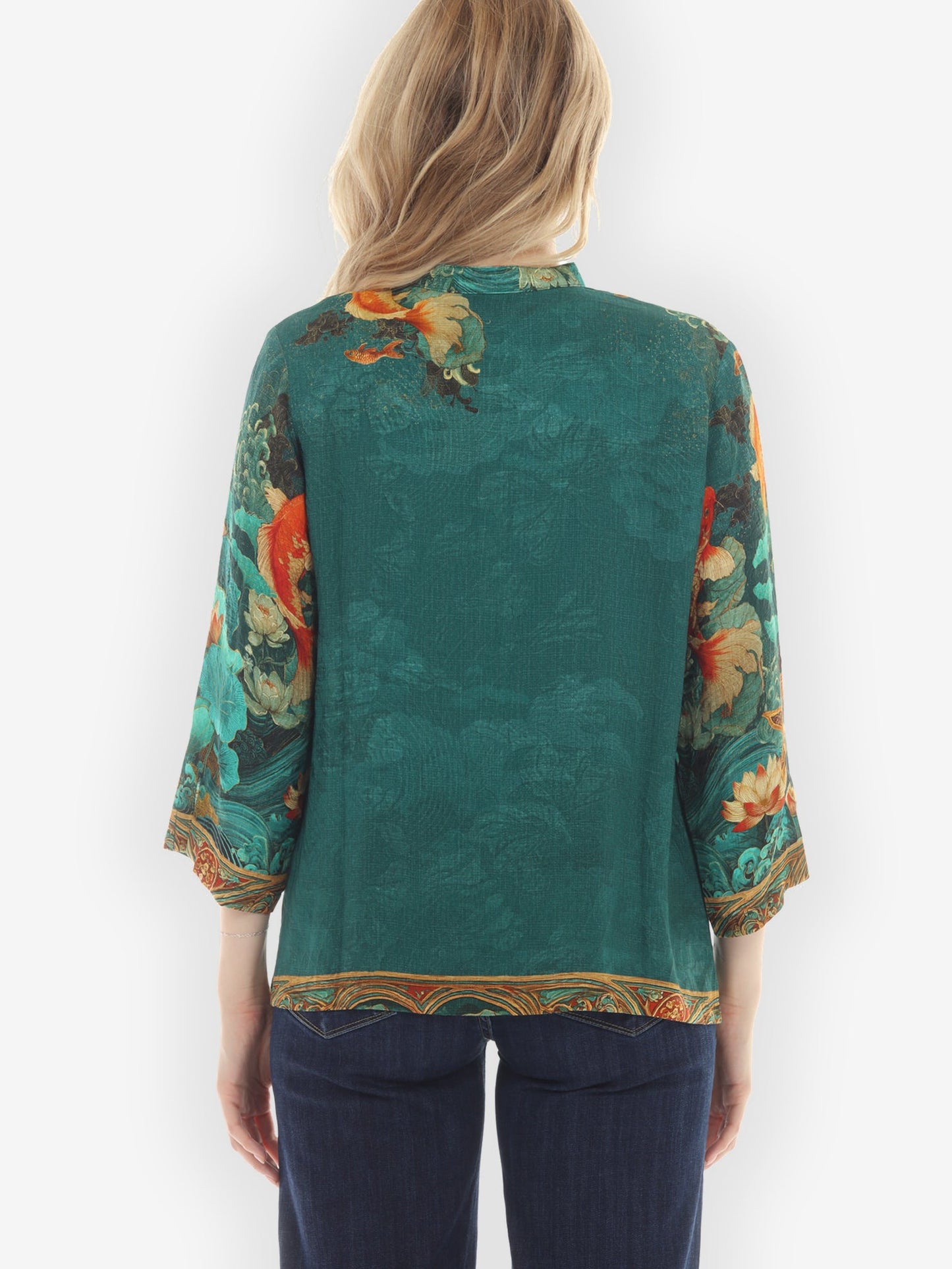 Citron Style Blouse Koi Fish and Sea Wave Silk Blouse