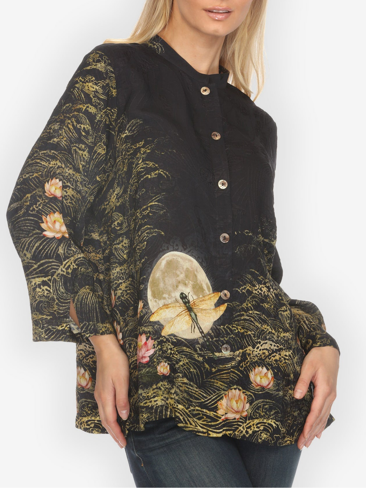 Lotus Dragonfly Moon Silk Blouse