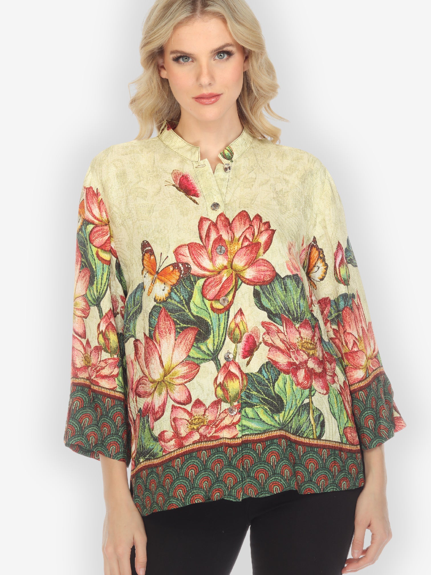 Jackets Lotus Embroidery Print Silk Blend Blouse