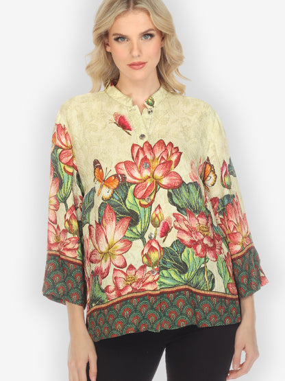 Jackets Lotus Embroidery Print Silk Blend Blouse