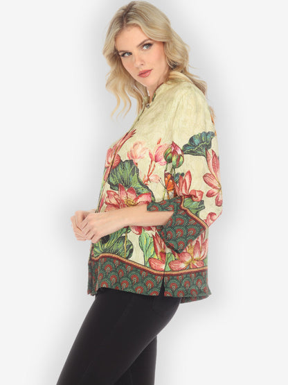 Jackets Lotus Embroidery Print Silk Blend Blouse