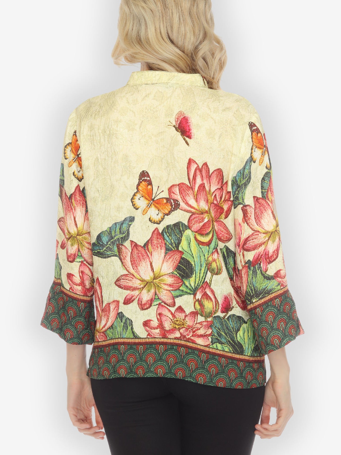 Jackets Lotus Embroidery Print Silk Blend Blouse