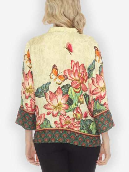 Jackets Lotus Embroidery Print Silk Blend Blouse