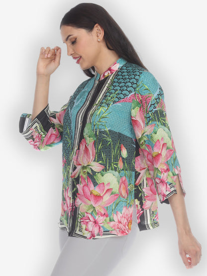 Jackets Lotus Flower Border Silk Blouse