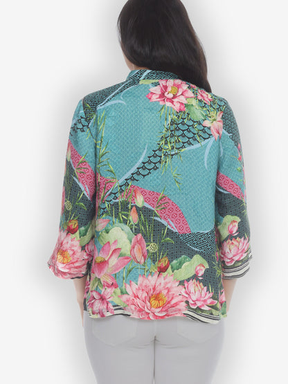Jackets Lotus Flower Border Silk Blouse