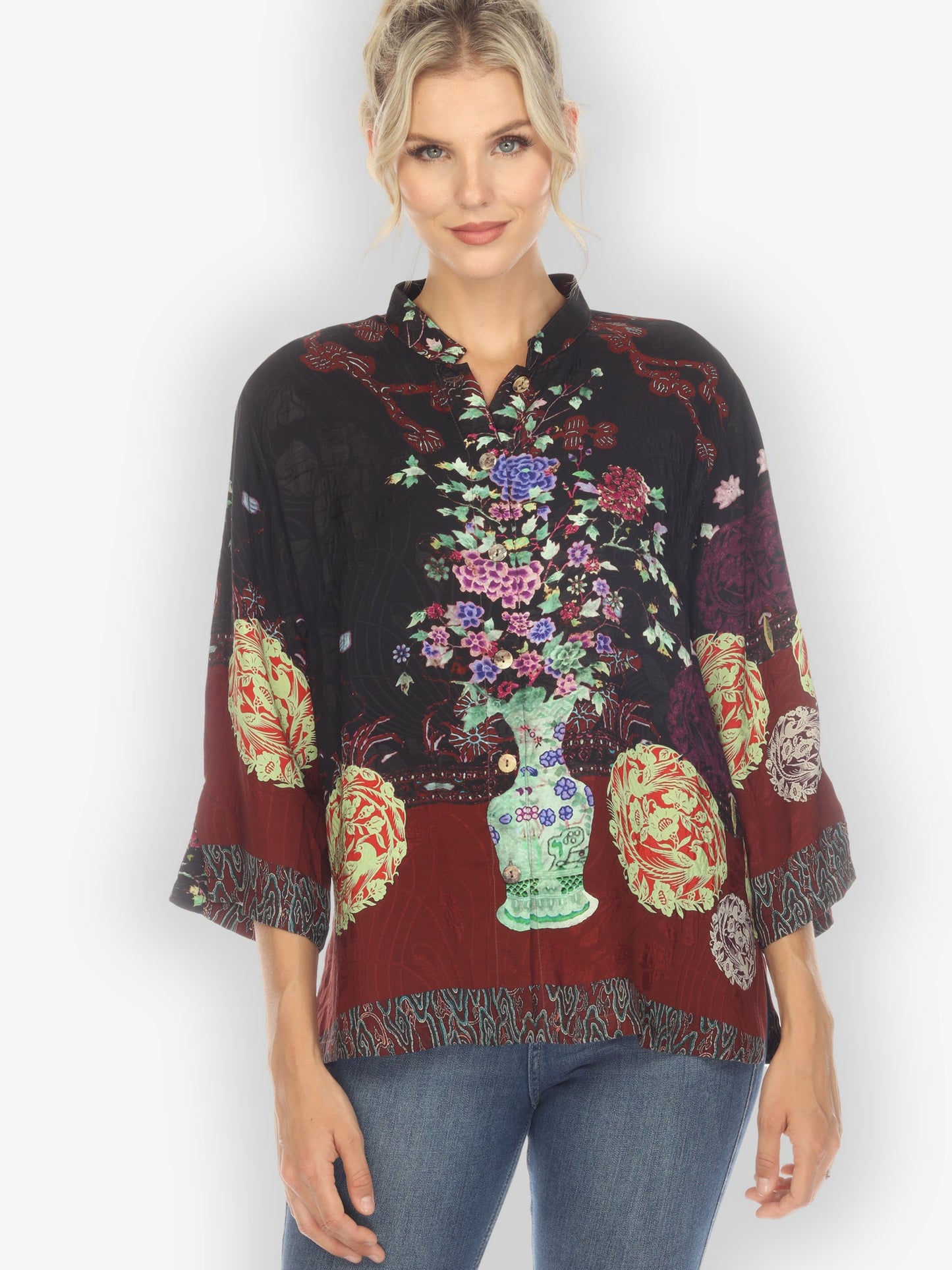 Jackets Landscape Mono Tree Fall Silk Blouse