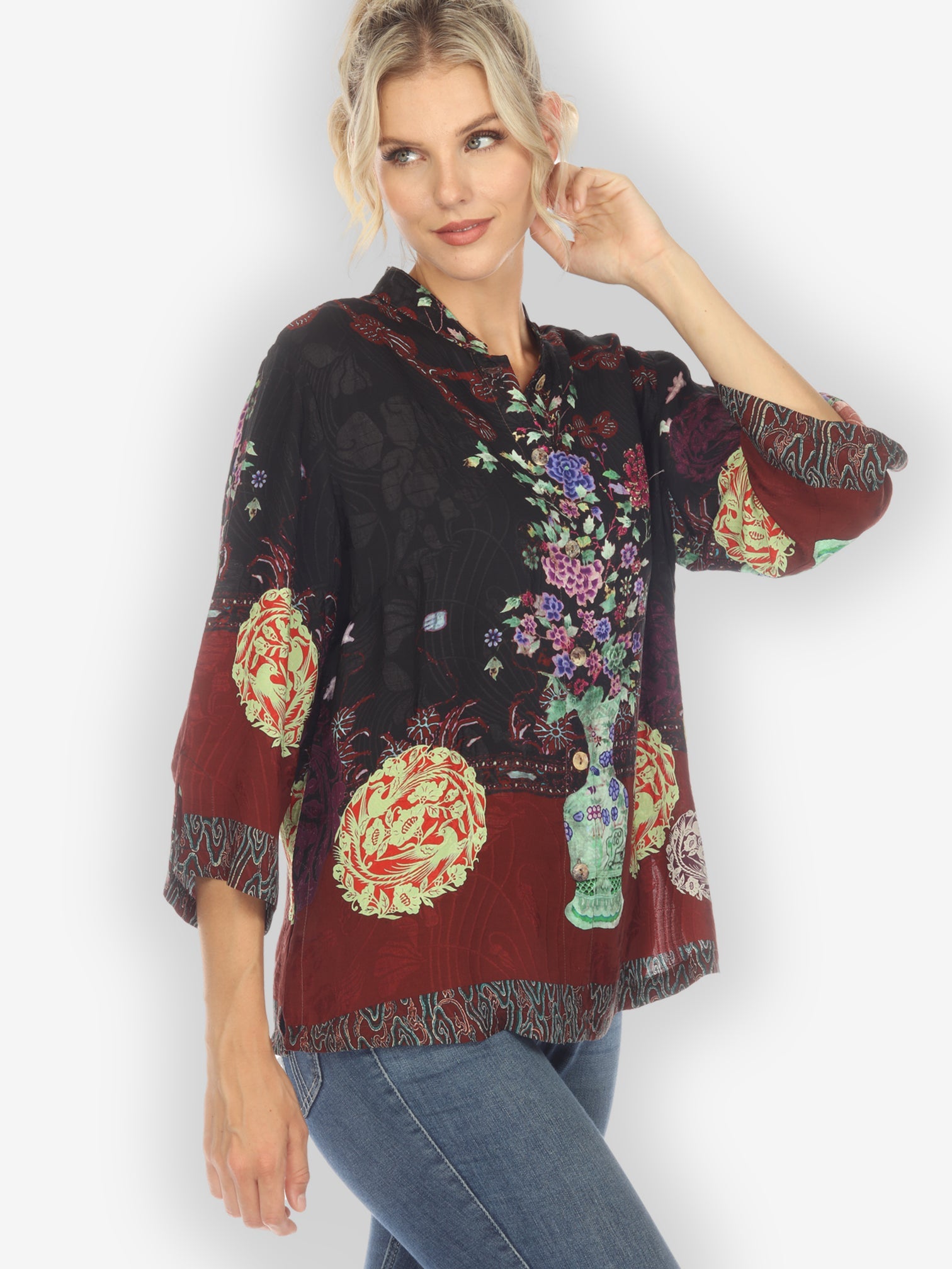 Jackets Landscape Mono Tree Fall Silk Blouse