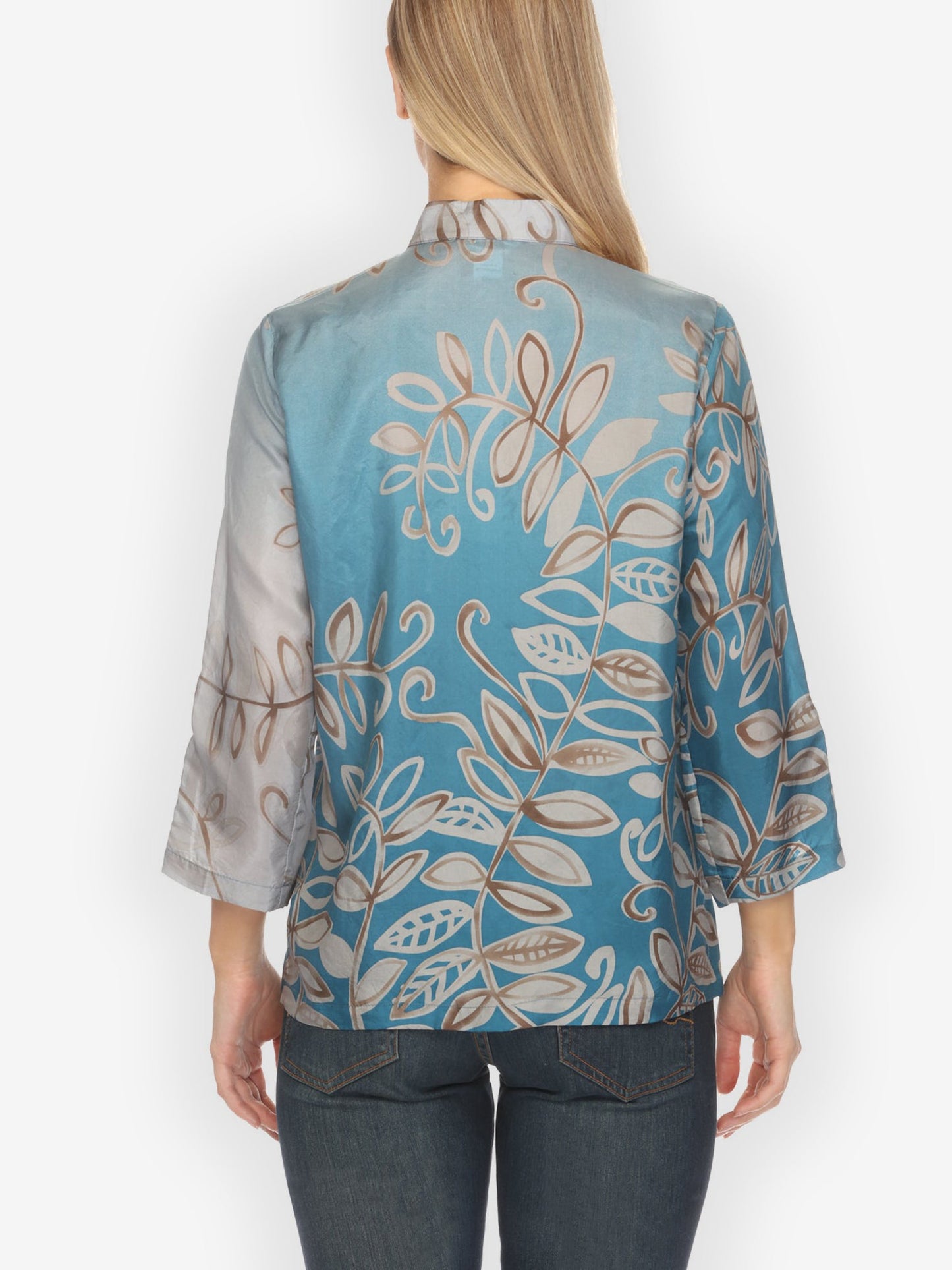 Citron Classic Blouse Leafy Vine Sky Blue Silk Blouse