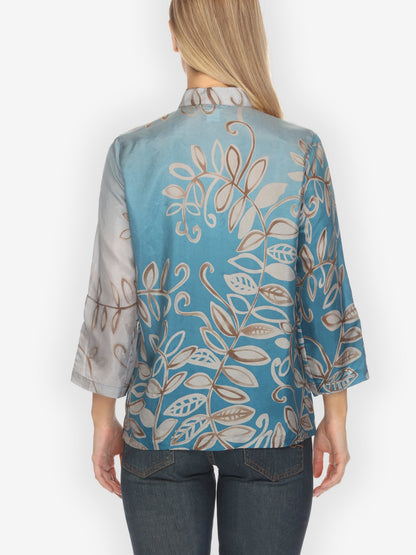 Citron Classic Blouse Leafy Vine Sky Blue Silk Blouse
