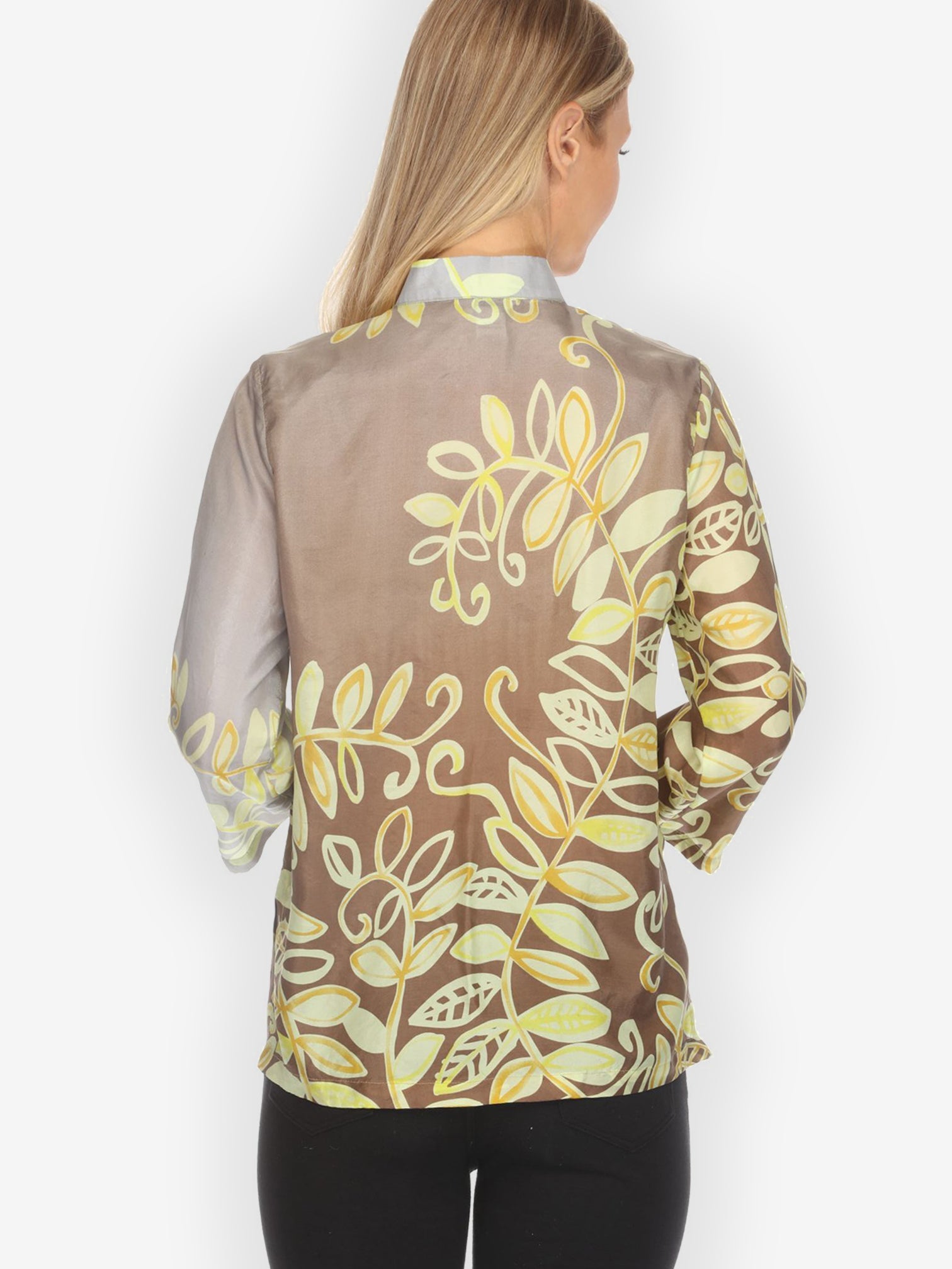 Citron Classic Blouse Leafy Vine Yellow Silk Blouse