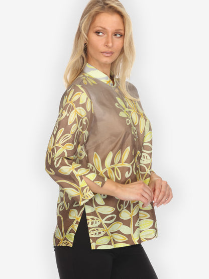 Citron Classic Blouse Leafy Vine Yellow Silk Blouse