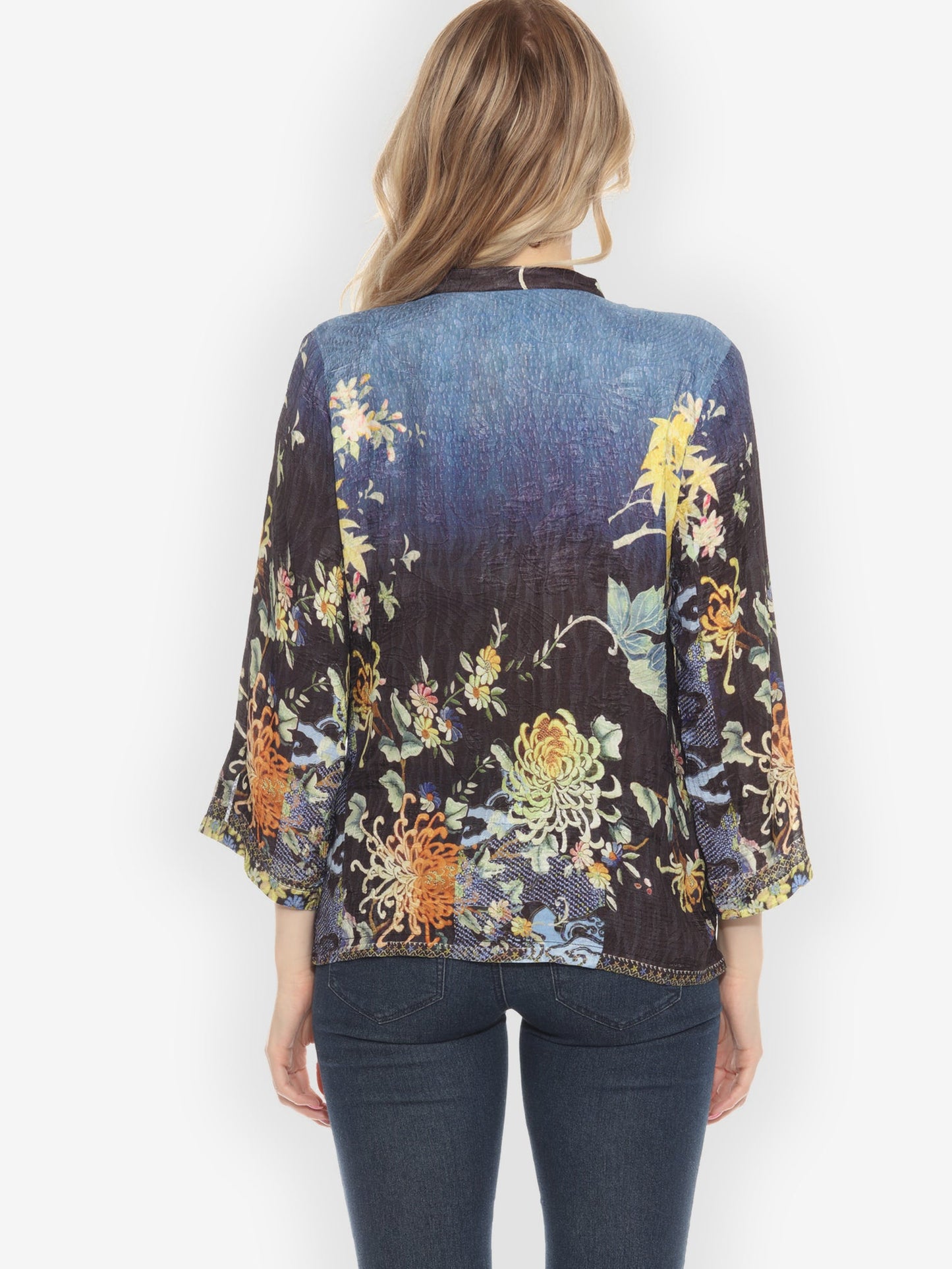 Citron Style Blouse Mums Border Classic Citron Silk Blouse