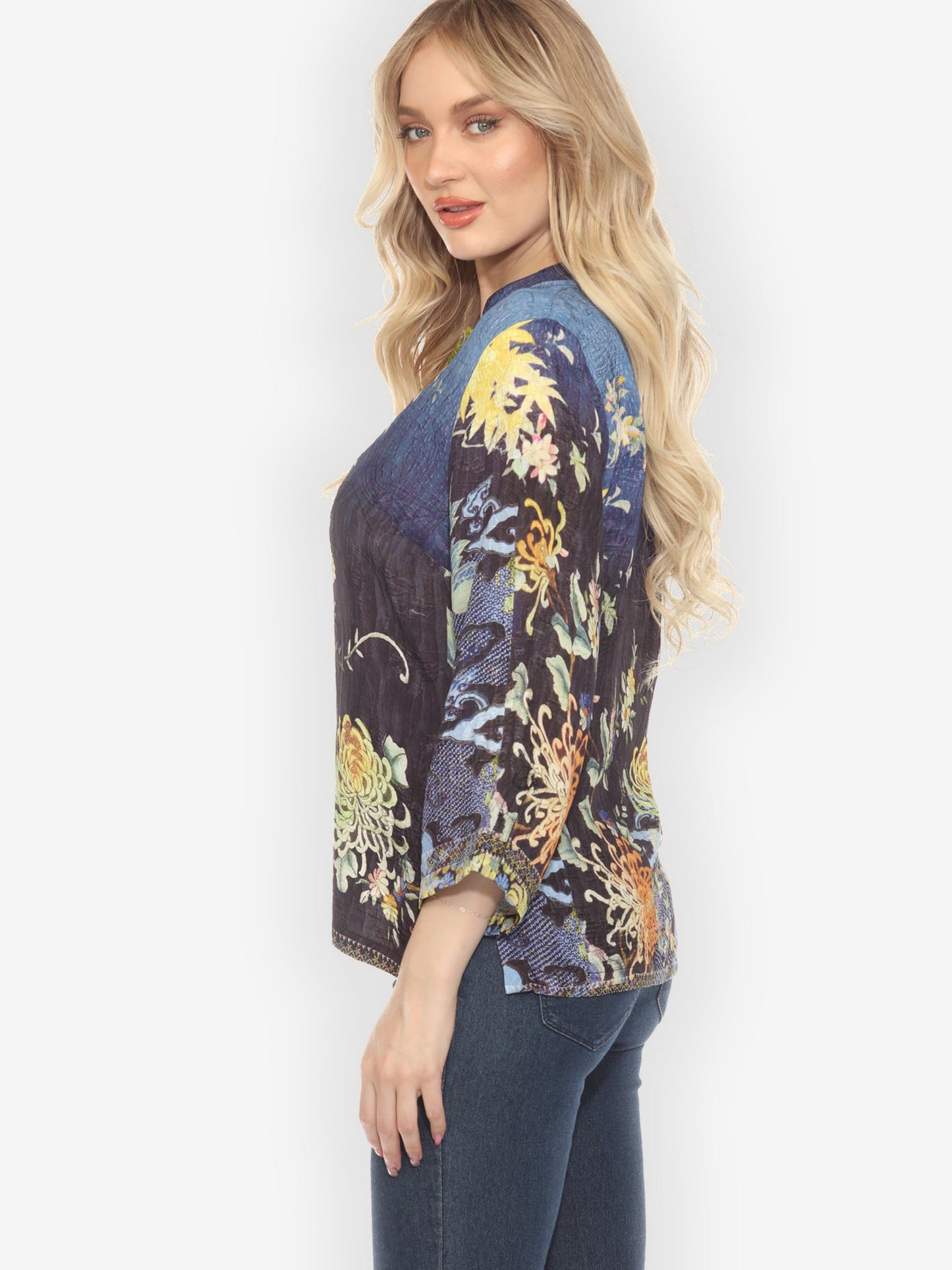 Citron Style Blouse Mums Border Classic Citron Silk Blouse