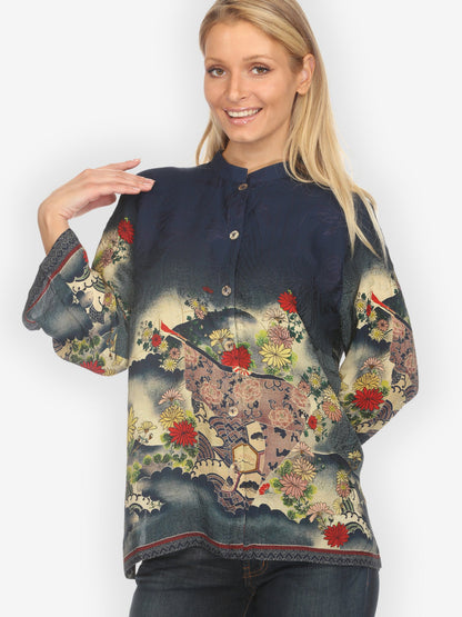 Classic Citron Style Blouse Magic Organic Beauty in Navy Silk Blouse