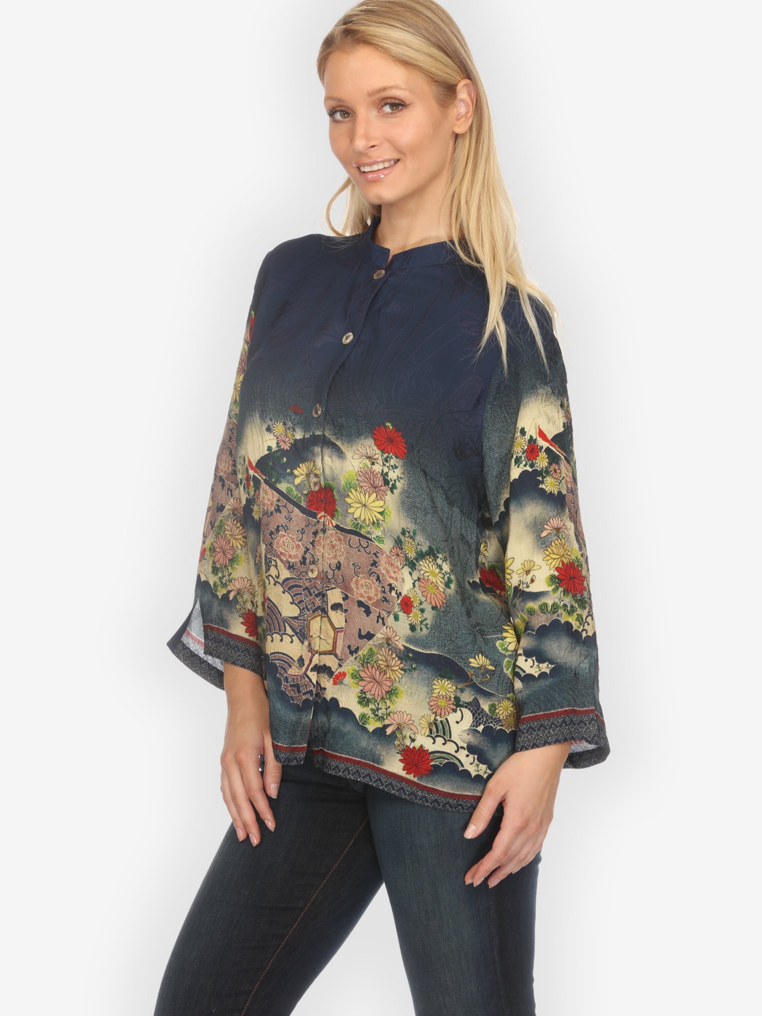 Classic Citron Style Blouse Magic Organic Beauty in Navy Silk Blouse