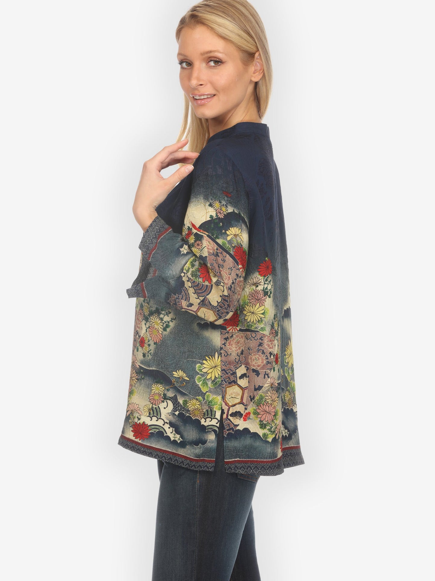 Classic Citron Style Blouse Magic Organic Beauty in Navy Silk Blouse