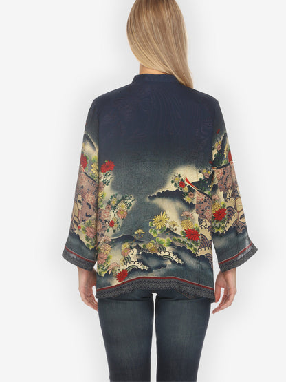 Classic Citron Style Blouse Magic Organic Beauty in Navy Silk Blouse
