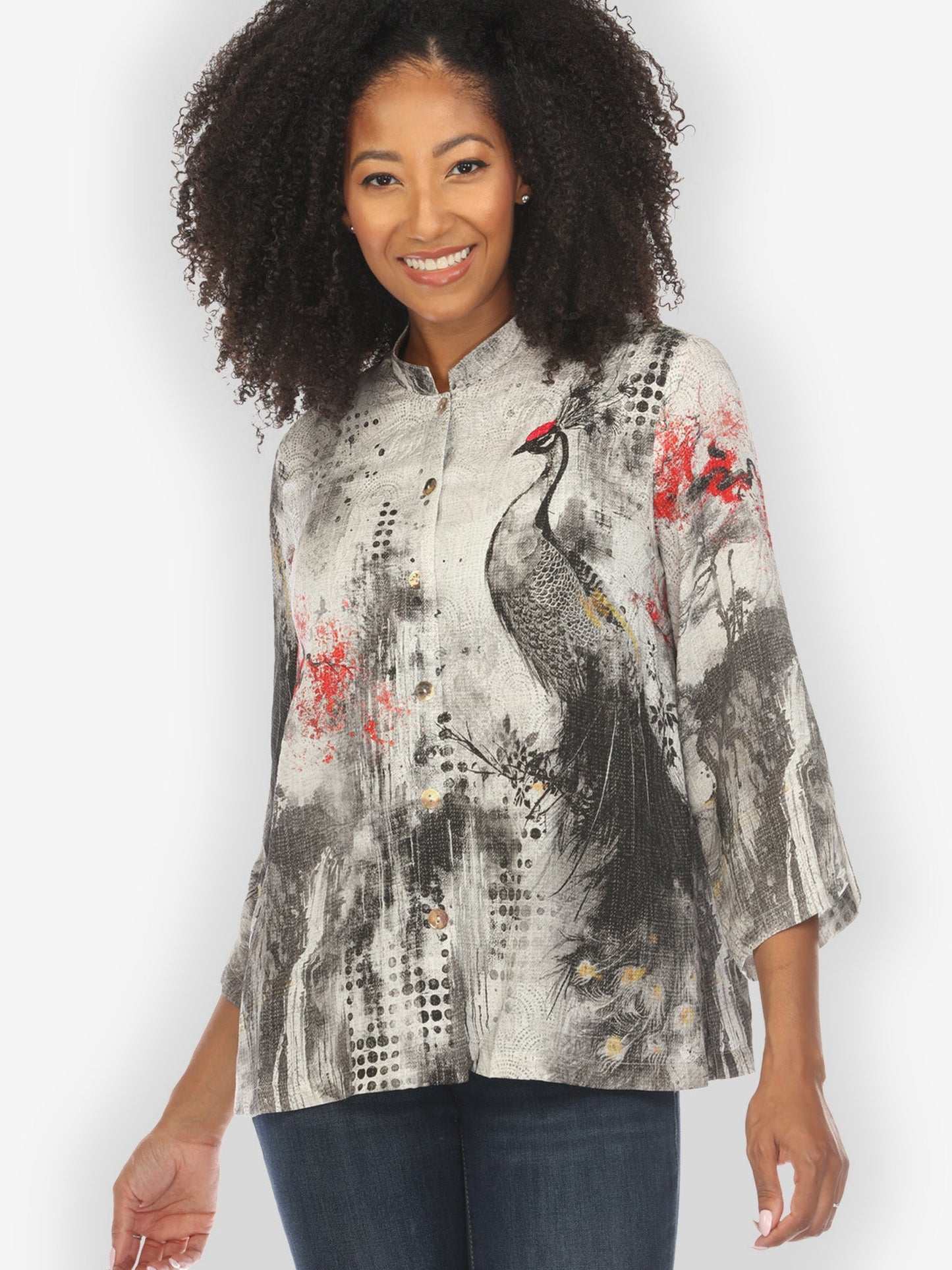 Jackets Monotone Peacock Silk Blouse