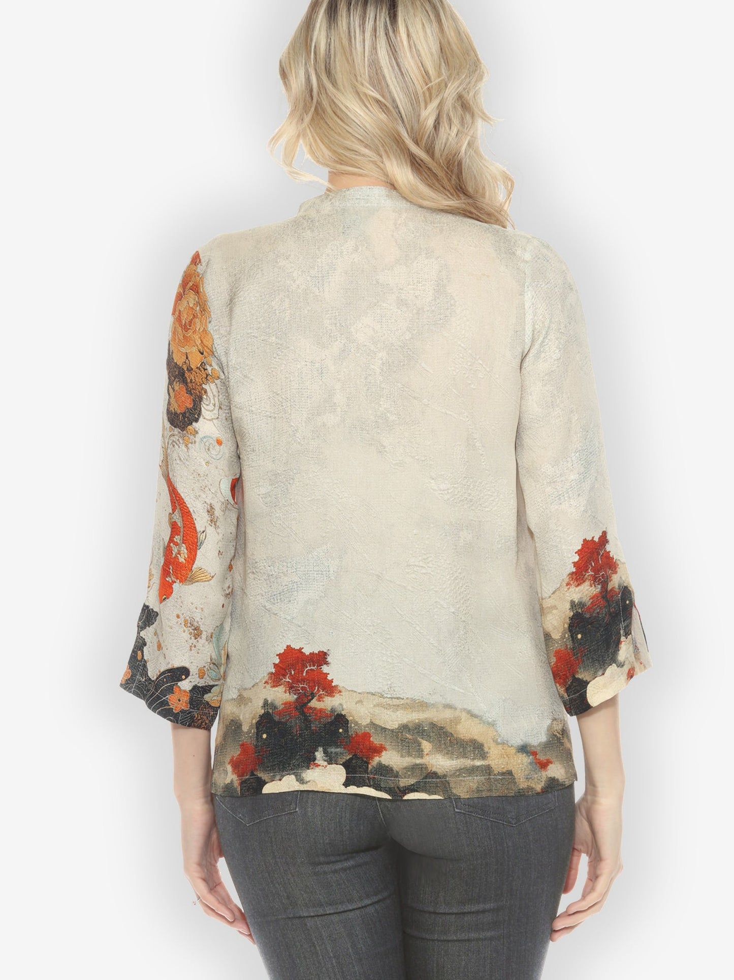 Jackets Noble Koi Fish in Cream Silk Blouse