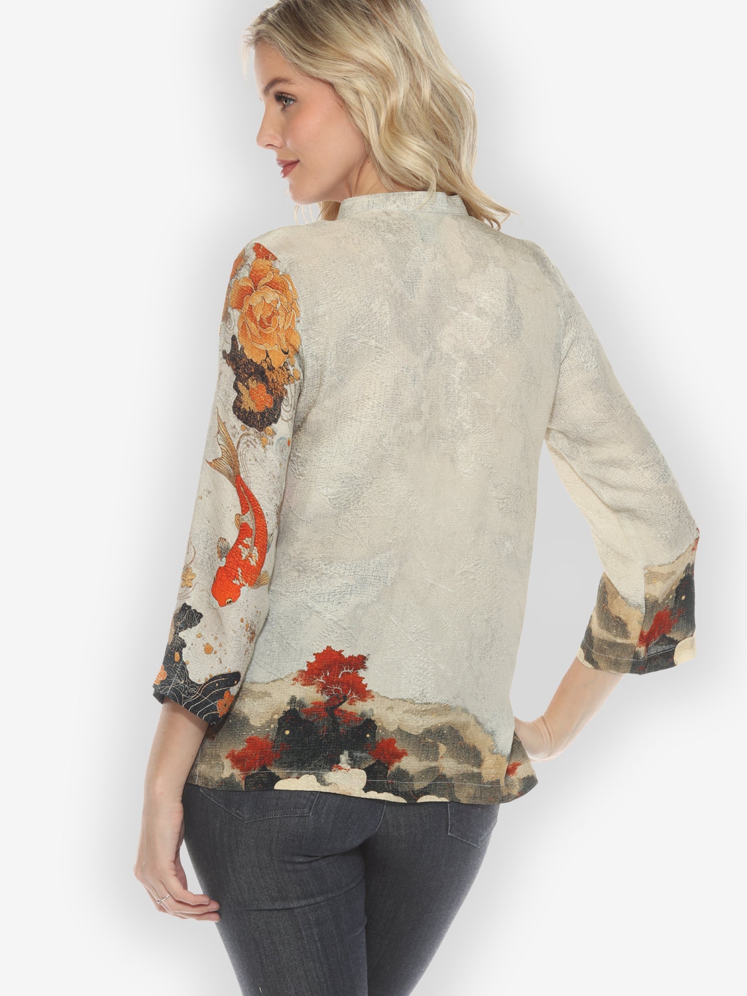 Jackets Noble Koi Fish in Cream Silk Blouse