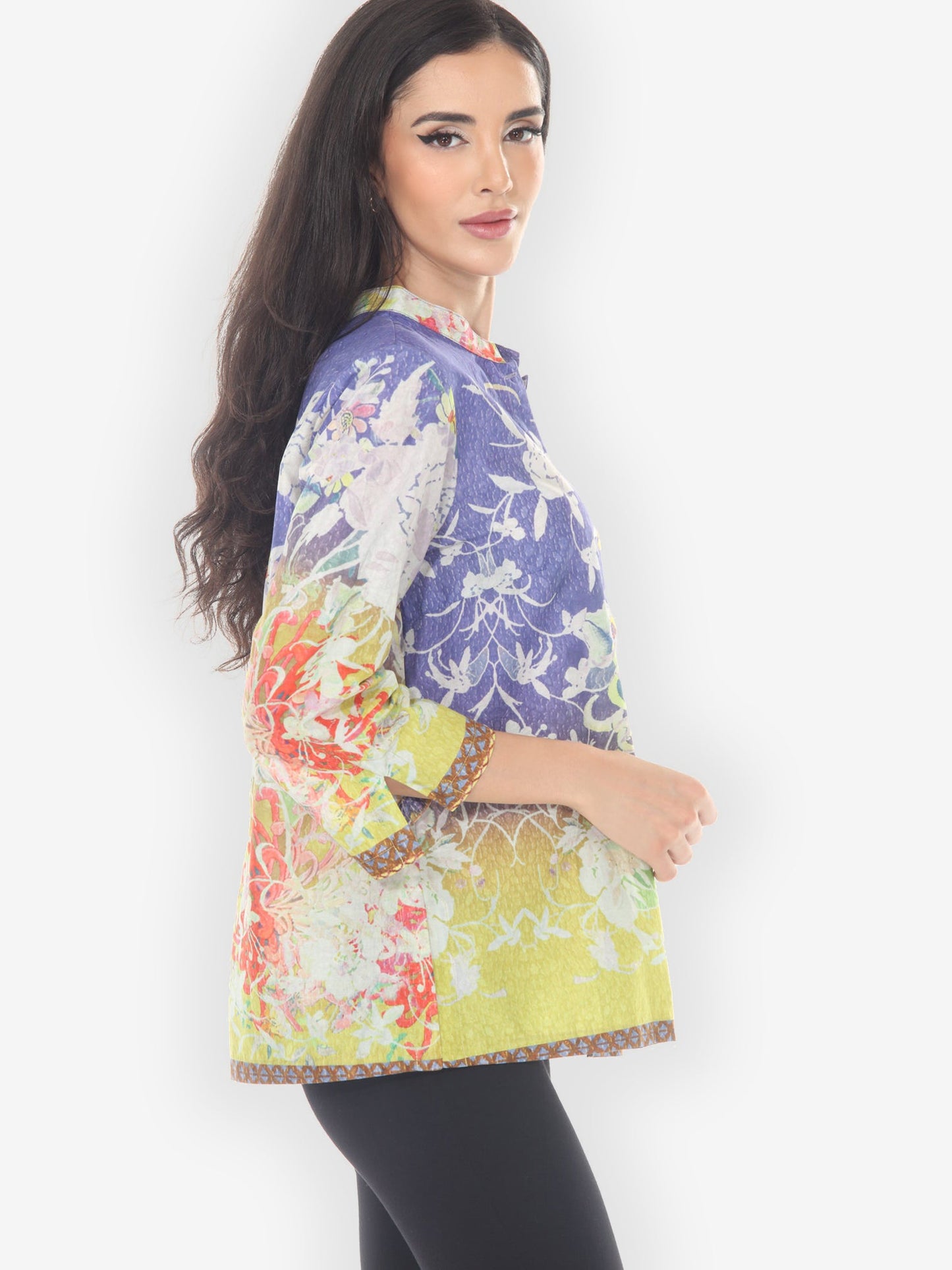 Citron Style Blouse Ombre Floral Art Cotton Blouse