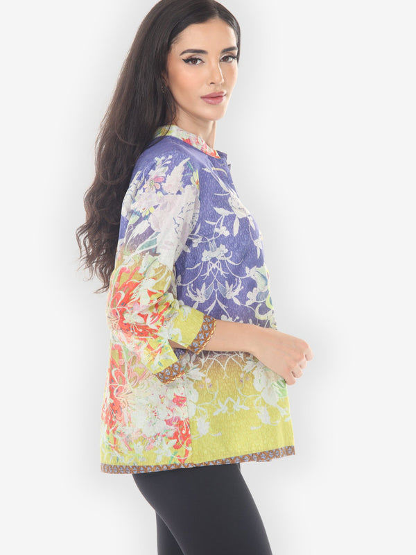 Ombre Floral Art Cotton Blouse
