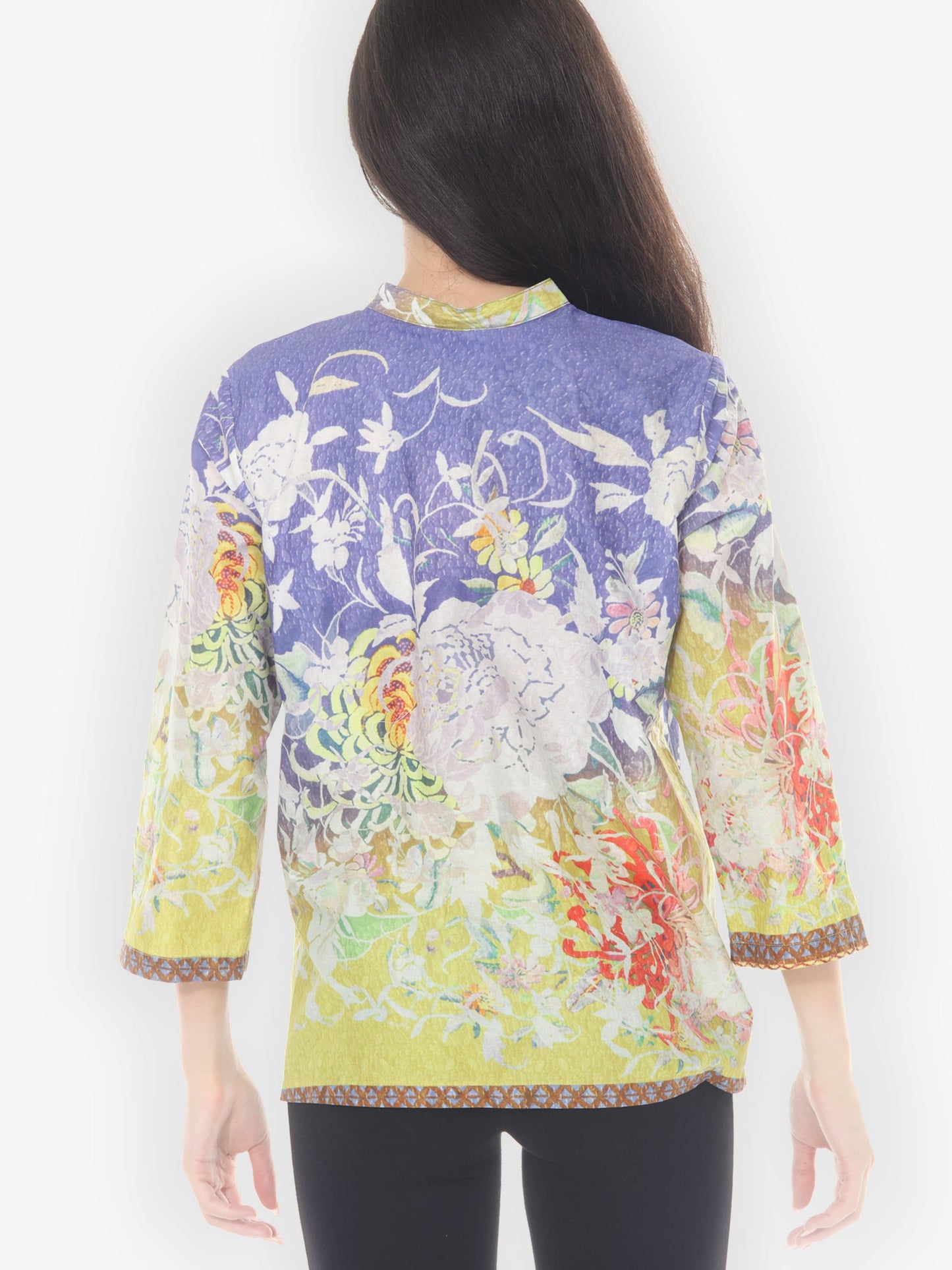 Citron Style Blouse Ombre Floral Art Cotton Blouse