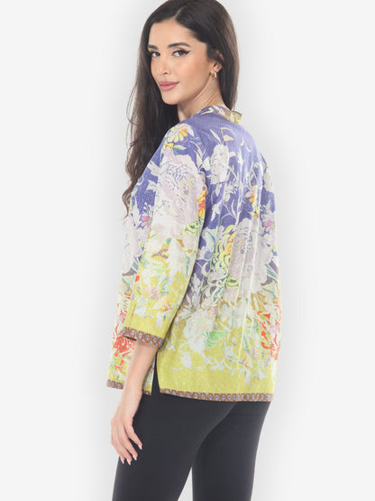 Citron Style Blouse Ombre Floral Art Cotton Blouse