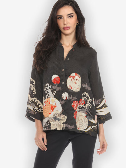 Jackets Ocean Wave Royal Silk Blouse