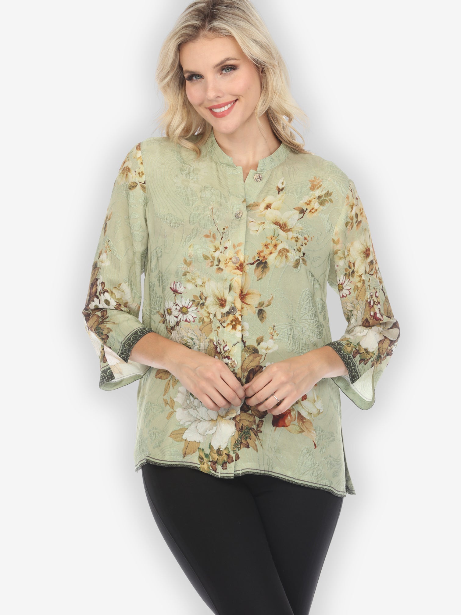 Jackets Peony Mint Green Silk Blend Blouse