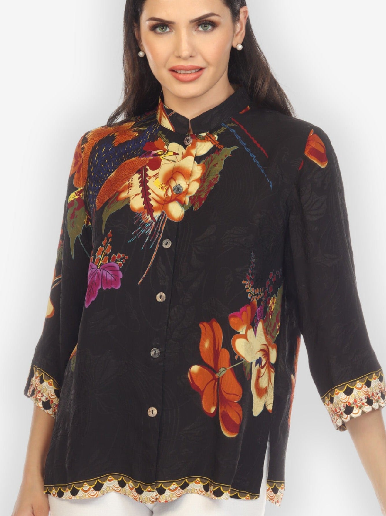 Jackets Phoenix on Flowers Silk Blend Blouse