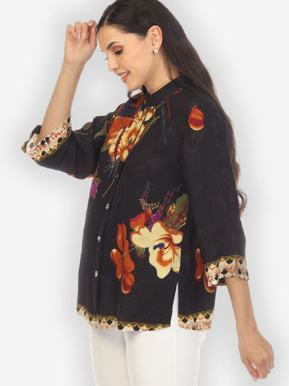 Jackets Phoenix on Flowers Silk Blend Blouse