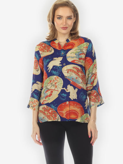 Tummy Tuck Shirt Rabbit and Lantern in Navy Blouse