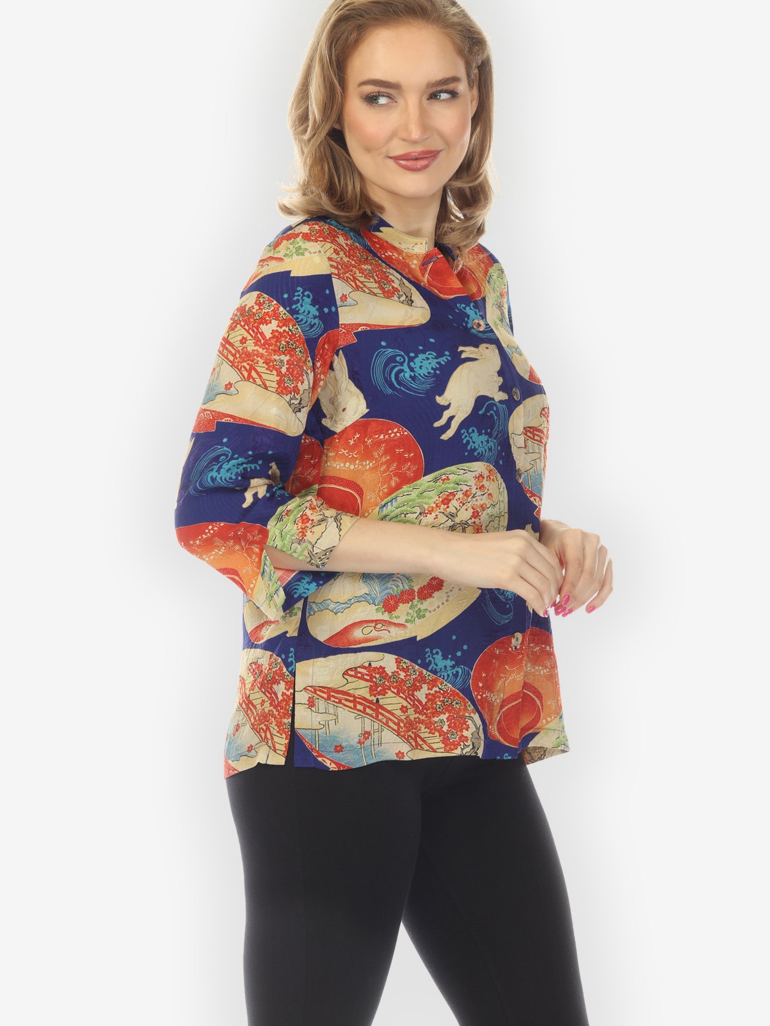 Tummy Tuck Shirt Rabbit and Lantern in Navy Blouse