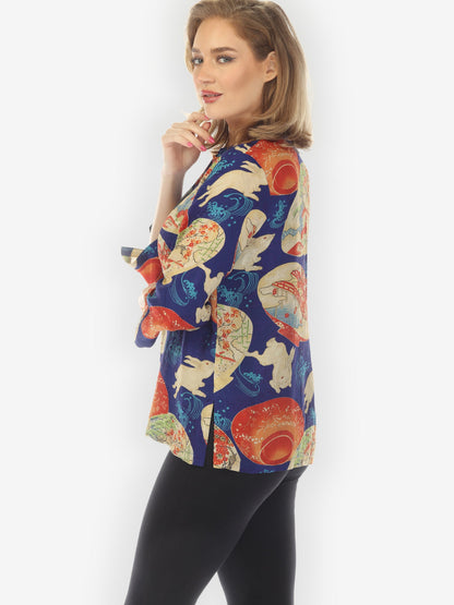 Tummy Tuck Shirt Rabbit and Lantern in Navy Blouse