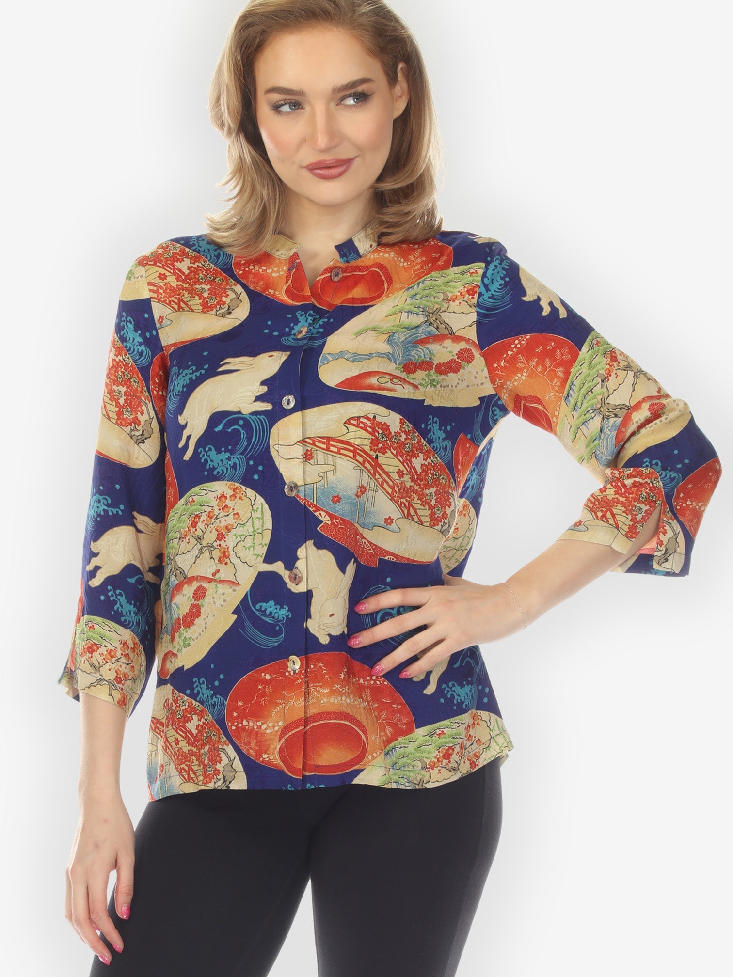 Tummy Tuck Shirt Rabbit and Lantern in Navy Blouse