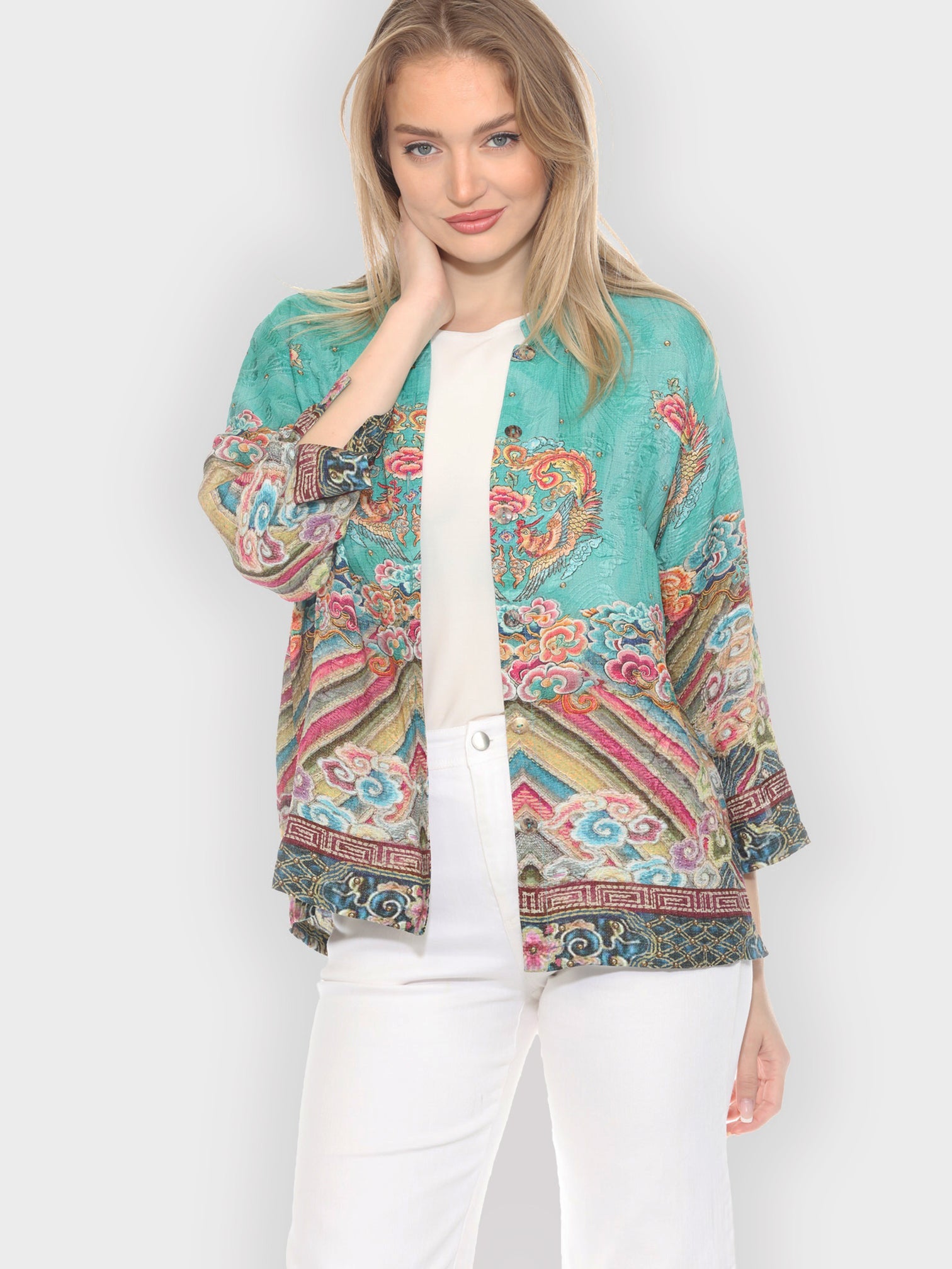 Citron Style Blouse Royal Embroidery Robe Silk Blouse