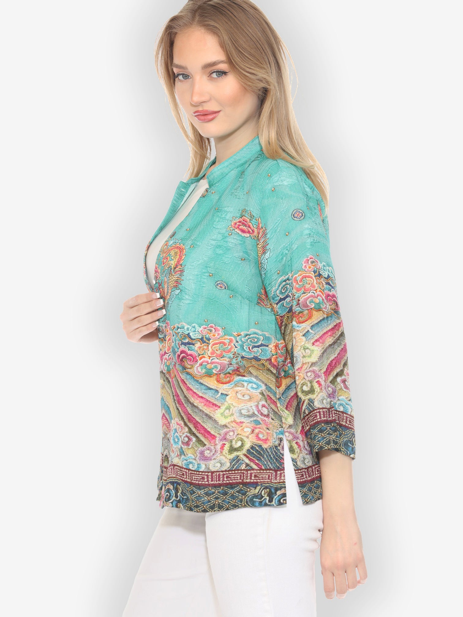 Citron Style Blouse Royal Embroidery Robe Silk Blouse