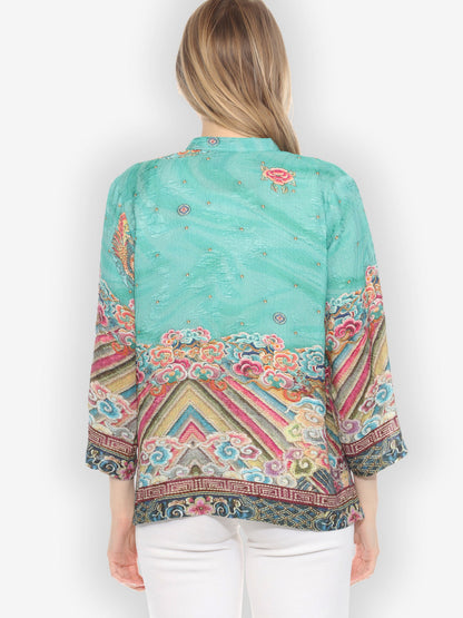 Citron Style Blouse Royal Embroidery Robe Silk Blouse
