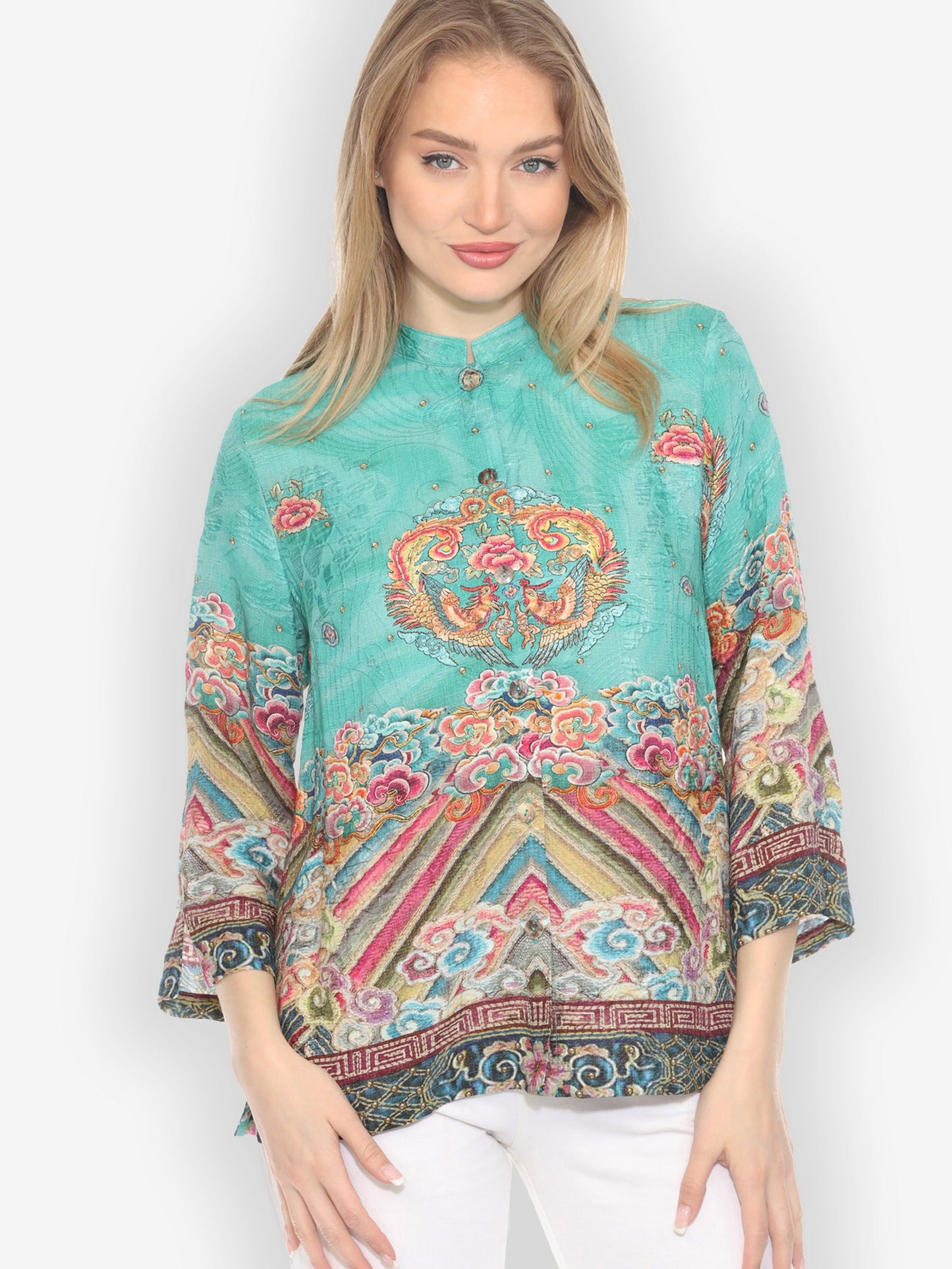 Citron Style Blouse Royal Embroidery Robe Silk Blouse