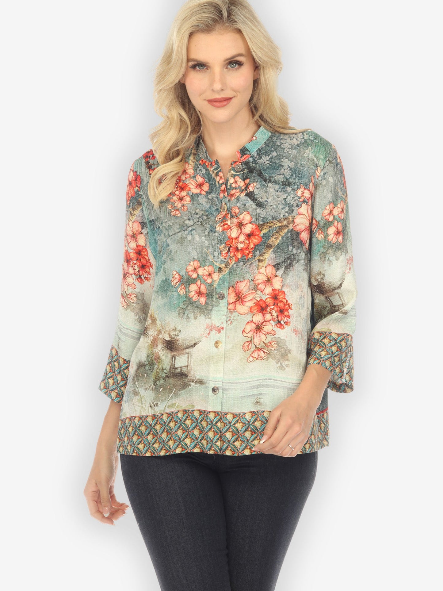 Citron Style Blouse Summer Blossom Silk Blend Classic Blouse