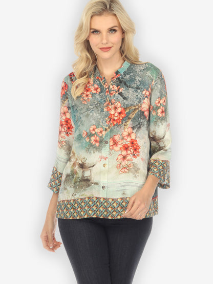Citron Style Blouse Summer Blossom Silk Blend Classic Blouse