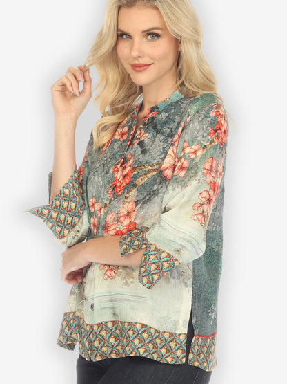 Citron Style Blouse Summer Blossom Silk Blend Classic Blouse