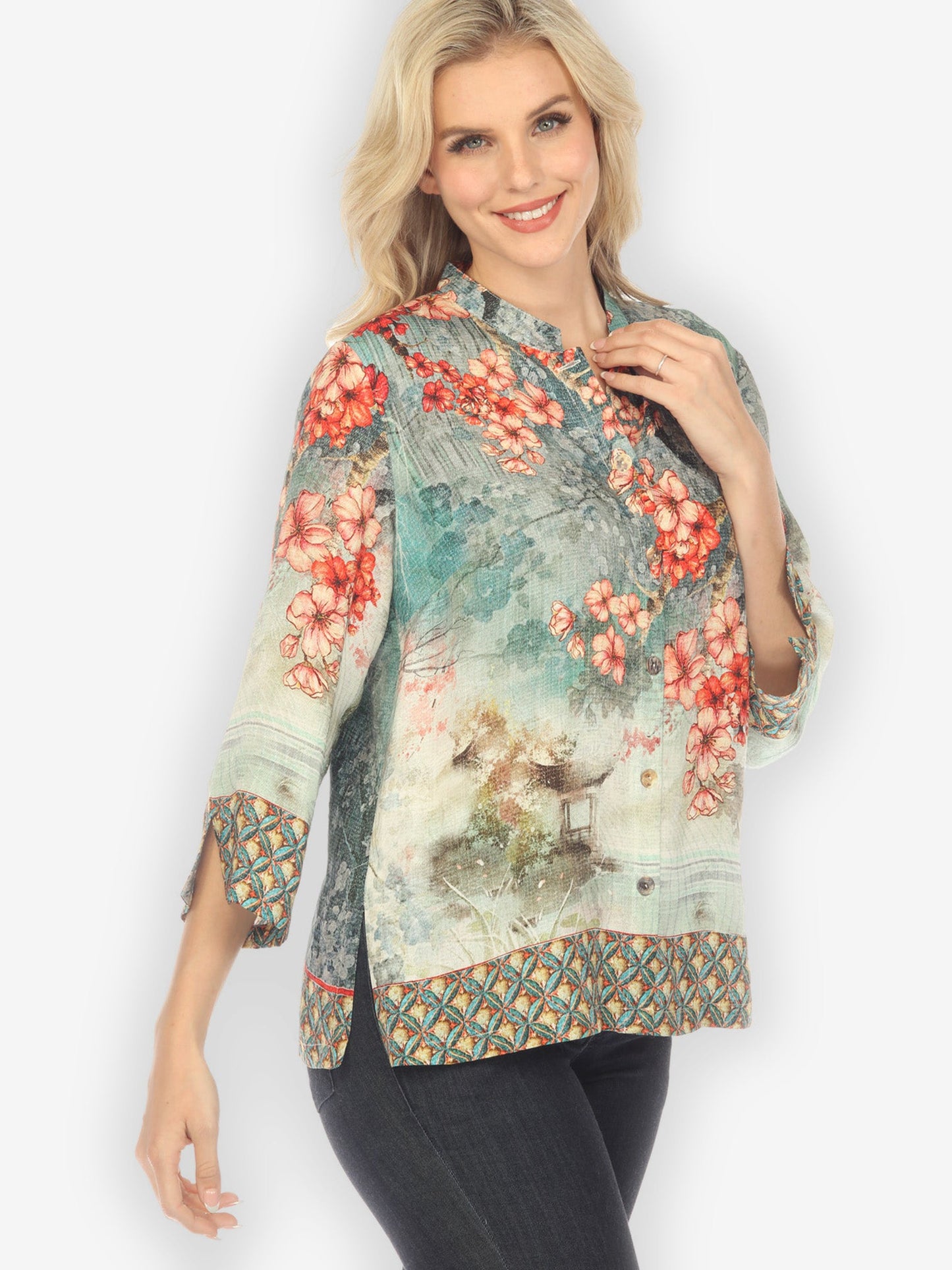 Citron Style Blouse Summer Blossom Silk Blend Classic Blouse