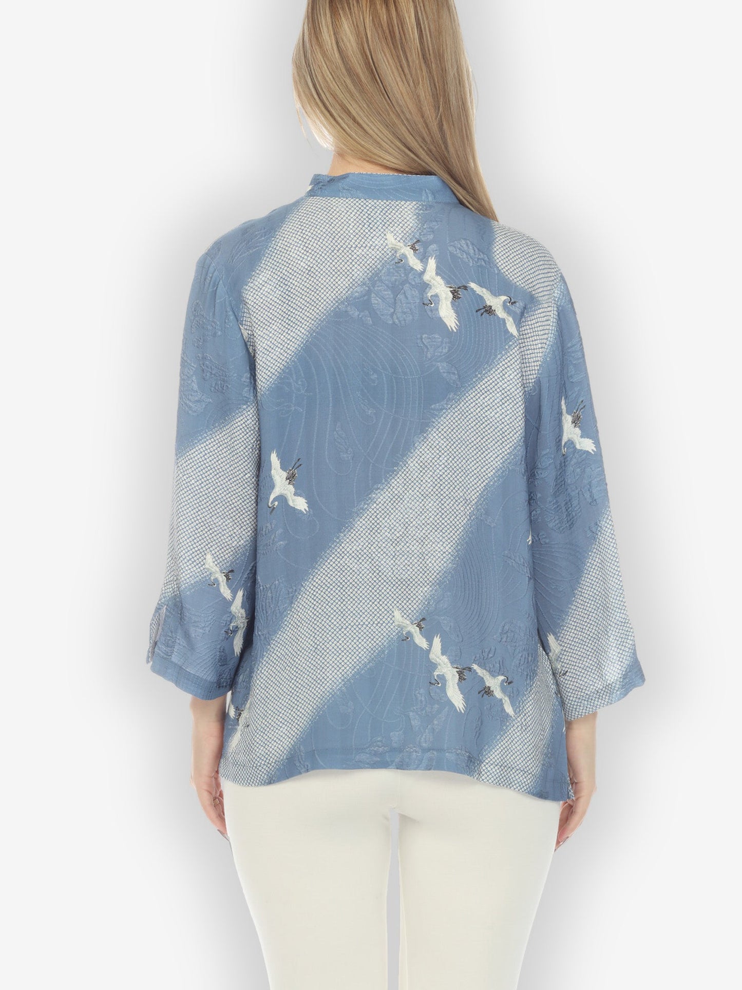 Classic Citron Style Blouse Shibori Flying Crane Silk Blouse